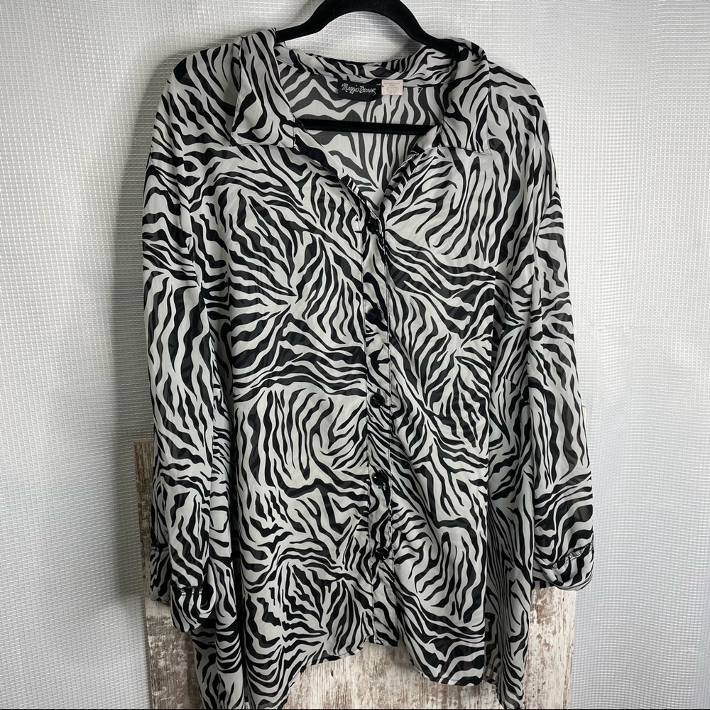 Maggie Barnes Zebra Print Button Down Sheer Blous… - image 1